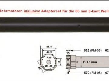 WTS Funk Rohrmotor Serie FM mit integriertem Empfänger(868MHz) FM-08 bis FM-45