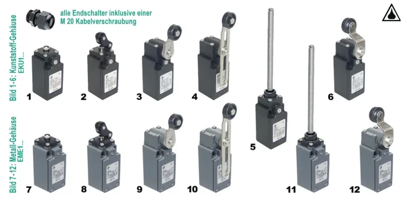 WTS - Endschalter mit Stößel Metall Sprungkontakt 1S + 1Ö, Wassergeschützt - Schutzart IP 67